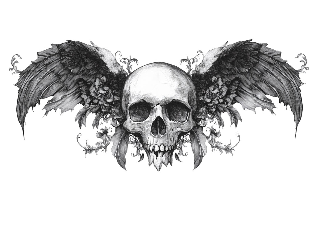 Winged Skull Wall Decal, Gothic Wall Art Sticker, Skull Wall Decor, Dark Aesthetic Bedroom Decor, Wall Decal, Skeleton Wall Sticker, 002gm
