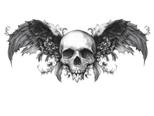Load image into Gallery viewer, Winged Skull Wall Decal, Gothic Wall Art Sticker, Skull Wall Decor, Dark Aesthetic Bedroom Decor, Wall Decal, Skeleton Wall Sticker, 002gm