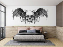 Load image into Gallery viewer, Winged Skull Wall Decal, Gothic Wall Art Sticker, Skull Wall Decor, Dark Aesthetic Bedroom Decor, Wall Decal, Skeleton Wall Sticker, 002gm