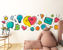 Load image into Gallery viewer, Cartoon Wall Decal Kids Room, Colorful Doodle Wall Sticker, Kids Wall Art, Teen Wall Decal, Comic Wall Decor, Playroom Wall Sticker, 005gm