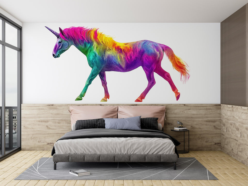 Unicorn Wall Decal Rainbow, Colorful Unicorn Wall Sticker, Fantasy Wall Art, Kids Room Wall Decor, Unicorn Bedroom Decor, Wall Decal 009gm