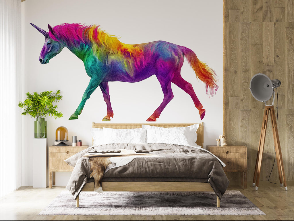 Unicorn Wall Decal Rainbow, Colorful Unicorn Wall Sticker, Fantasy Wall Art, Kids Room Wall Decor, Unicorn Bedroom Decor, Wall Decal 009gm