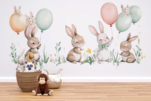 Load image into Gallery viewer, Bunny Wall Decal Nursery, Cute Rabbit Wall Sticker, Woodland Nursery Wall Art, Baby Room Wall Decor, Kids Room Animal Wall Decal, 010gm