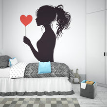 Load image into Gallery viewer, Woman Silhouette Wall Decal Heart, Romantic Wall Art Sticker, Modern Woman Wall Decor, Bedroom Wall Decal, Minimalist Wall Art, 011gm