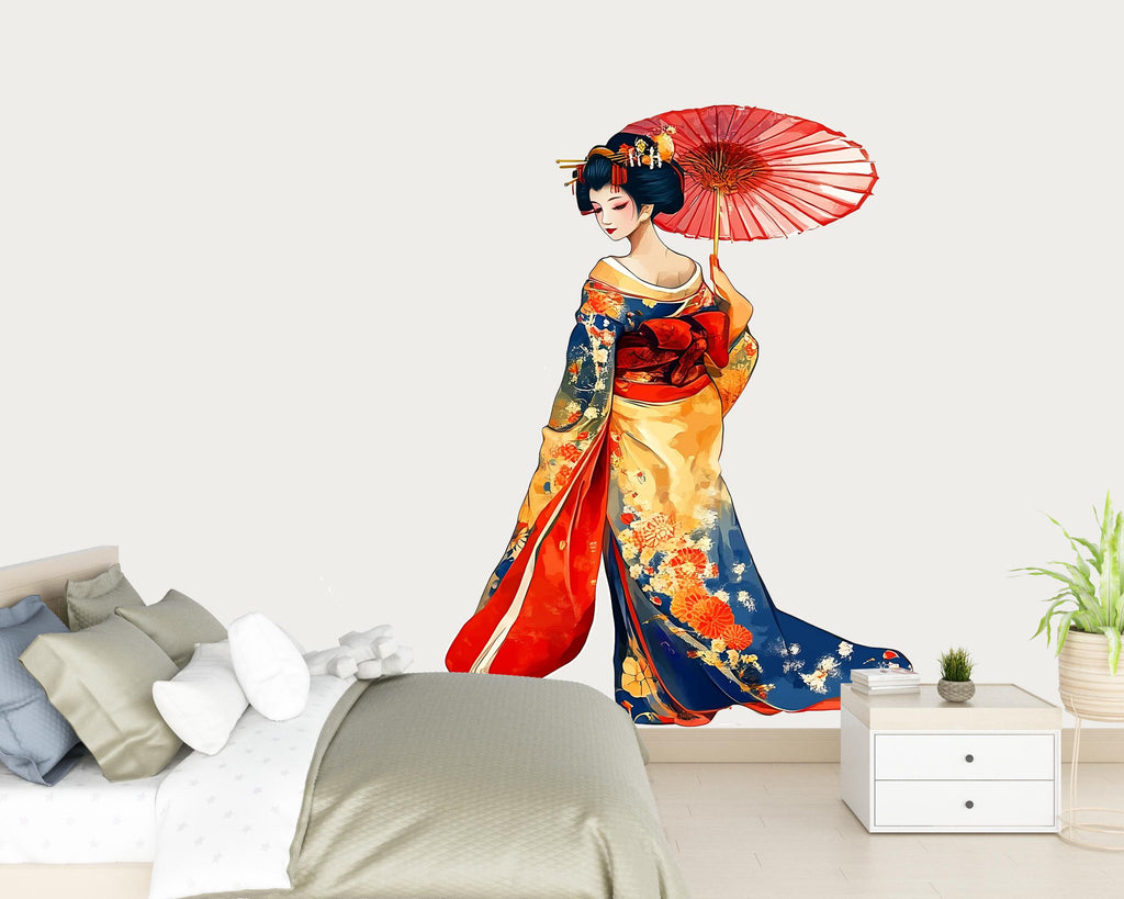 Geisha Wall Decal Japanese Art, Asian Woman Wall Sticker, Japanese Wall Art, Oriental Wall Decor, Kimono Wall Decal, Asian Wall Decor, 012gm