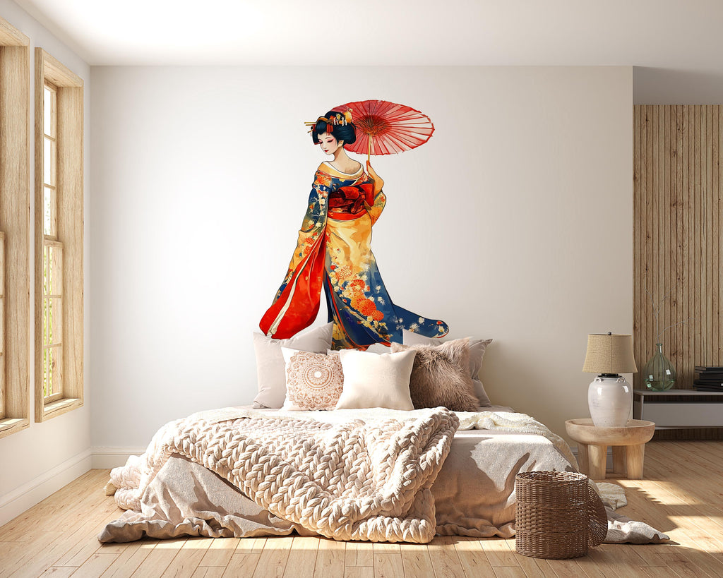 Geisha Wall Decal Japanese Art, Asian Woman Wall Sticker, Japanese Wall Art, Oriental Wall Decor, Kimono Wall Decal, Asian Wall Decor, 012gm