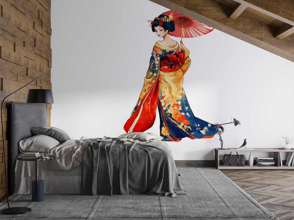 Geisha Wall Decal Japanese Art, Asian Woman Wall Sticker, Japanese Wall Art, Oriental Wall Decor, Kimono Wall Decal, Asian Wall Decor, 012gm