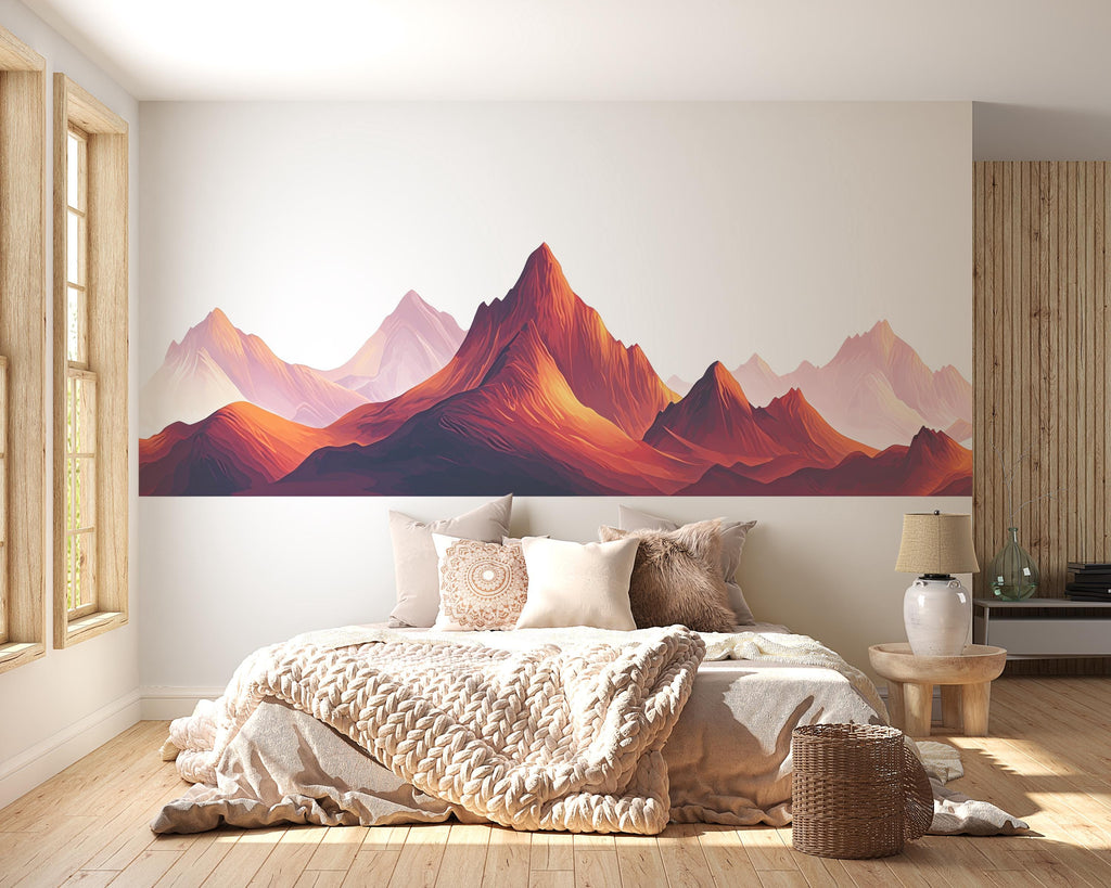 Mountain Wall Decal Landscape, Mountain Wall Art Sticker, Nature Wall Decor, Modern Mountain Wall Decal, Panorama Art, Wall Decor, 015gm