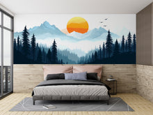 Load image into Gallery viewer, Mountain Forest Wall Decal, Sunset Wall Sticker, Nature Wall Art, Mountain Wall Decor, Panorama Wall Decal, Modern Landscape Wall Art, 016gm