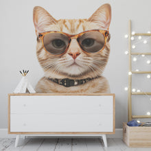 Load image into Gallery viewer, Cat Wall Decal With Glasses, Funny Cat Wall Sticker, Cool Cat Wall Art, Animal Wall Decor, Cat Lover Gift, Modern Pet Wall Decor, 017gm