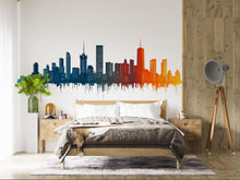 Load image into Gallery viewer, City Skyline Wall Decal, Modern City Wall Art, Skyline Wall Sticker, Urban Wall Decor, Cityscape Wall Decal, Modern Bedroom Wall Art, 018gm
