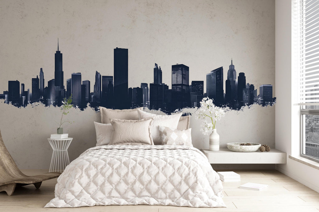 City Skyline Wall Decal, Modern Skyline Wall Art, Cityscape Wall Sticker, Urban Wall Decor, Minimalist City Wall Decal, Room Wall Art, 019gm