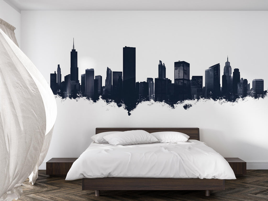City Skyline Wall Decal, Modern Skyline Wall Art, Cityscape Wall Sticker, Urban Wall Decor, Minimalist City Wall Decal, Room Wall Art, 019gm