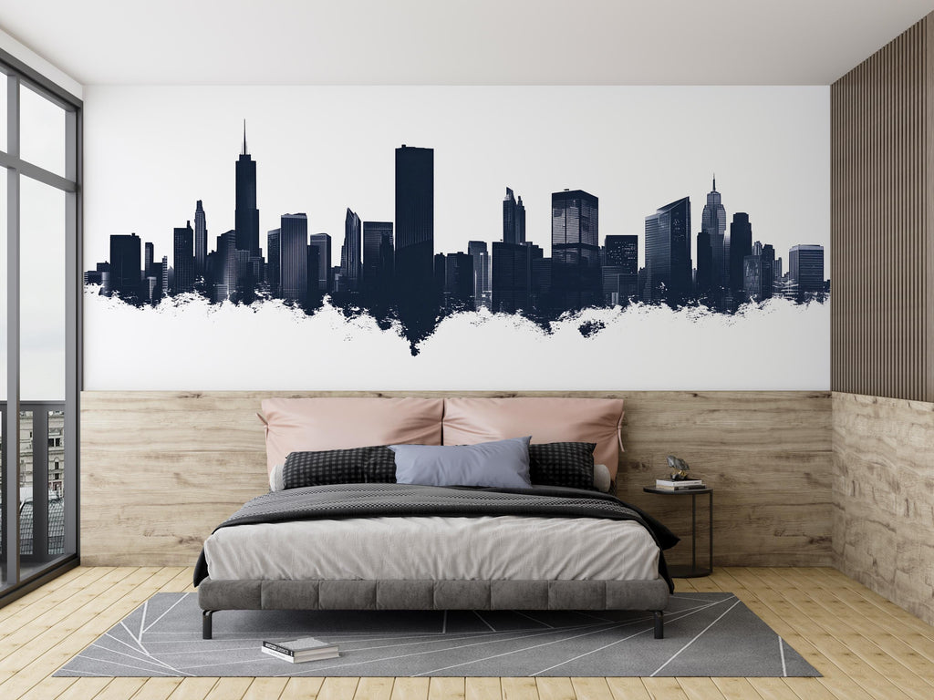 City Skyline Wall Decal, Modern Skyline Wall Art, Cityscape Wall Sticker, Urban Wall Decor, Minimalist City Wall Decal, Room Wall Art, 019gm