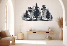 Load image into Gallery viewer, Evergreen Forest Wall Decal – Pine Tree Landscape – Teal &amp; Navy Blue Silhouette Art – Nature Mural – Modern Woodland Decor 765LU