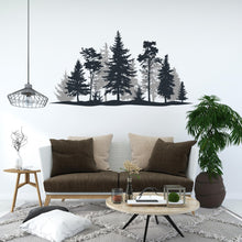Load image into Gallery viewer, Evergreen Forest Wall Decal – Pine Tree Landscape – Teal &amp; Navy Blue Silhouette Art – Nature Mural – Modern Woodland Decor 765LU