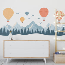 Load image into Gallery viewer, Mountain Nursery Wall Decal, Hot Air Balloon Wall Sticker, Kids Wall Decal, Nursery Wall Art, Adventure Decor, Mountain Wall Decor, 020gm