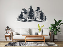 Load image into Gallery viewer, Evergreen Forest Wall Decal – Pine Tree Landscape – Teal &amp; Navy Blue Silhouette Art – Nature Mural – Modern Woodland Decor 765LU