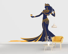 Load image into Gallery viewer, Egyptian Queen Wall Decal, Cleopatra Wall Sticker, Egyptian Goddess Wall Art, Large Woman Wall Decal, Wall Decor, Ancient Egypt Decor, 023gm