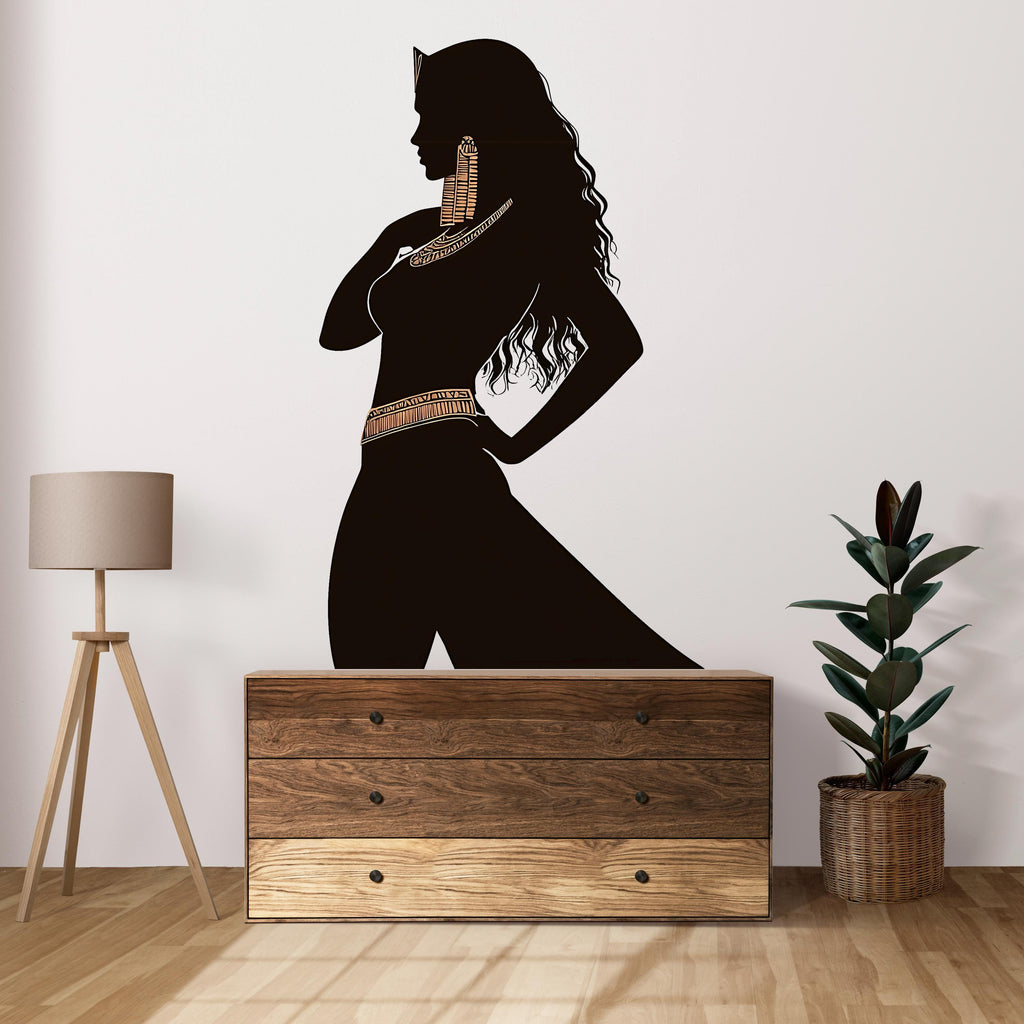 Egyptian Woman Wall Decal, Cleopatra Silhouette Wall Art, Egyptian Goddess Wall Sticker, Large Woman Wall Decor, Ancient Egypt Decor, 024gm
