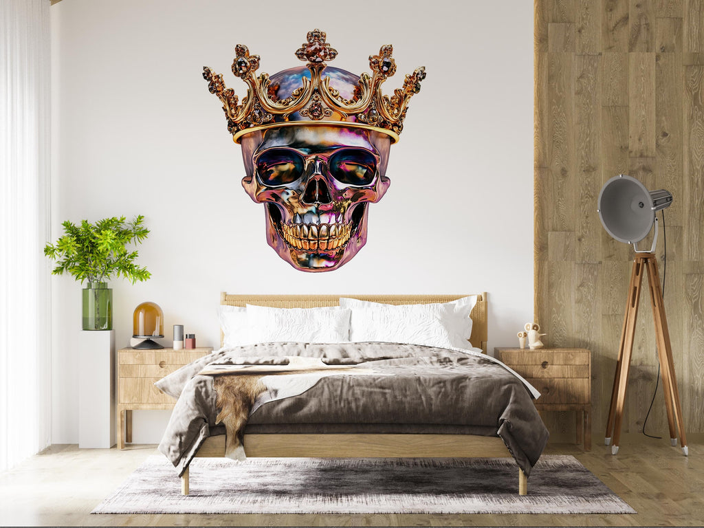 Skull Crown Wall Decal, Crowned Skull Wall Sticker, Gothic Skull Wall Art, King Skull Wall Decor, Skull Wall Decal, Edgy Wall Art Decor026gm