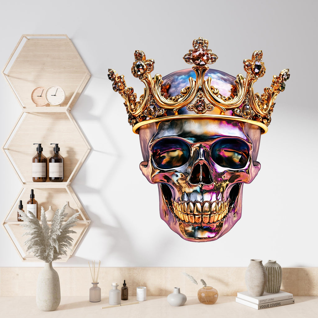 Skull Crown Wall Decal, Crowned Skull Wall Sticker, Gothic Skull Wall Art, King Skull Wall Decor, Skull Wall Decal, Edgy Wall Art Decor026gm