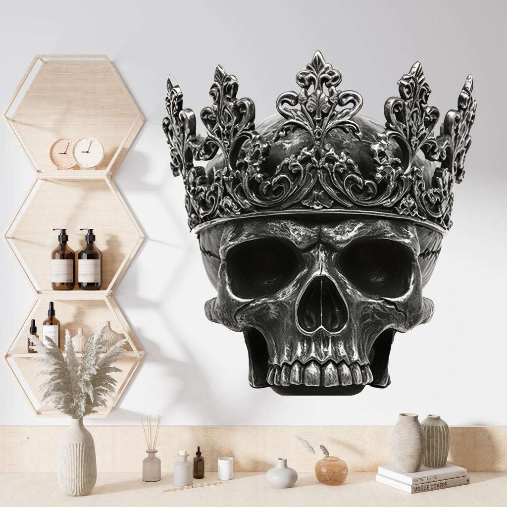 Crowned Skull Wall Decal, Skull Wall Sticker, Gothic Skull Wall Art, King Skull Wall Decor, Dark Aesthetic Wall Decal, Skull Wall Art 027gm