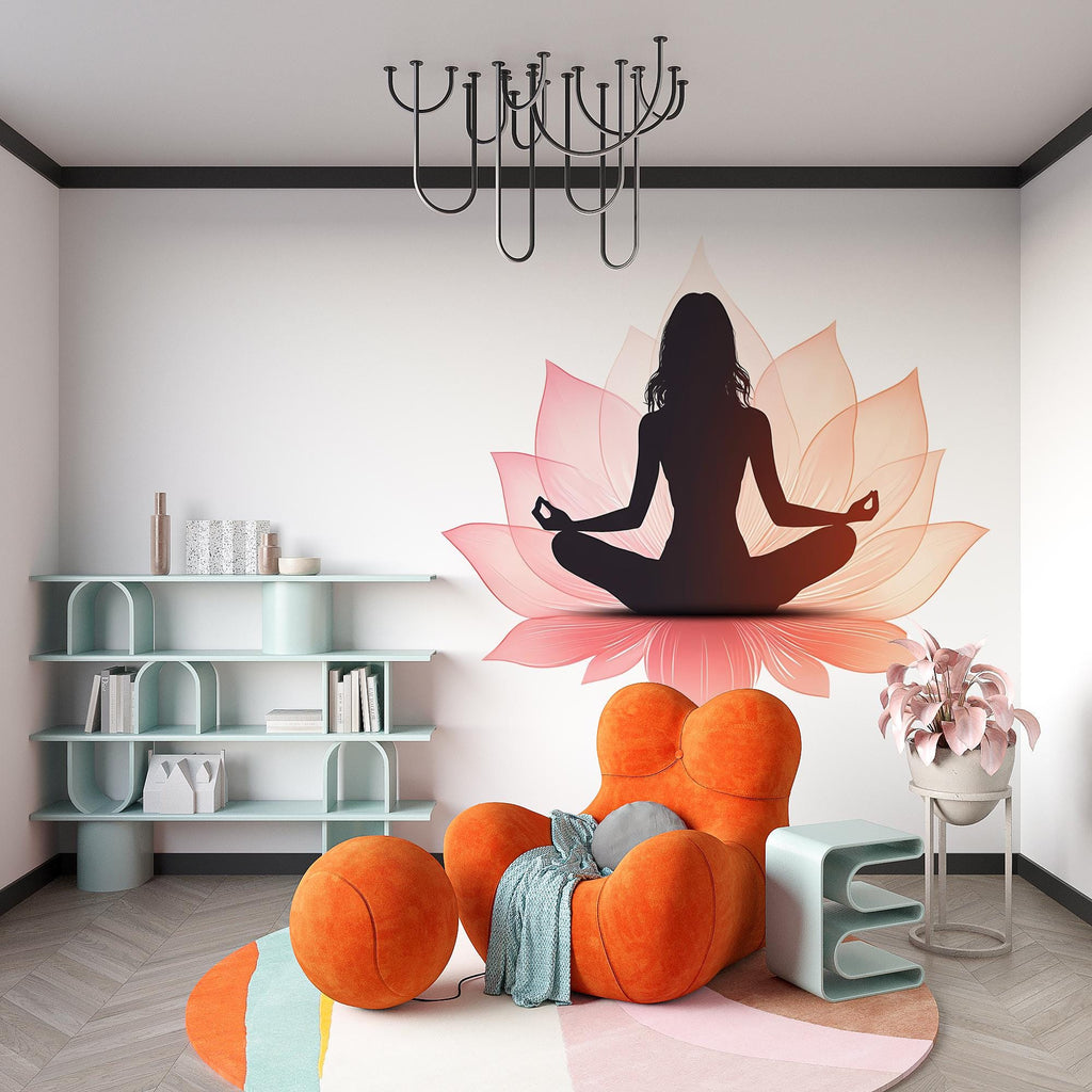Yoga Lotus Wall Decal, Meditation Wall Sticker, Lotus Flower Wall Art, Yoga Wall Decor, Zen Wall Art, Yoga Studio Decor 028gm