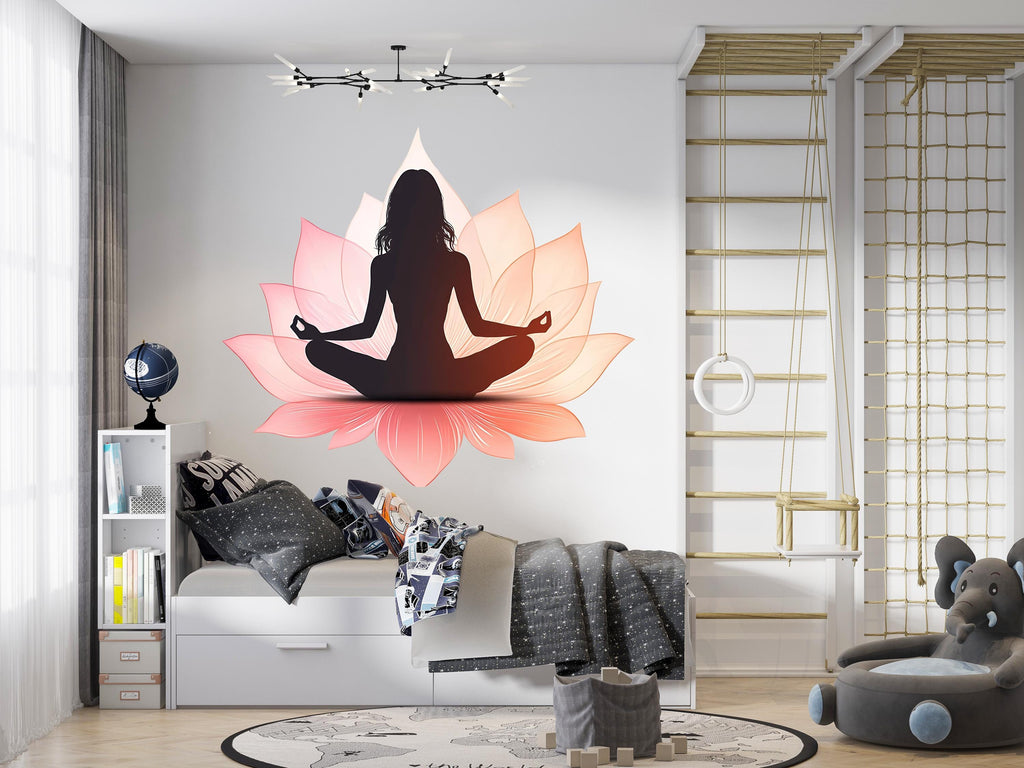 Yoga Lotus Wall Decal, Meditation Wall Sticker, Lotus Flower Wall Art, Yoga Wall Decor, Zen Wall Art, Yoga Studio Decor 028gm