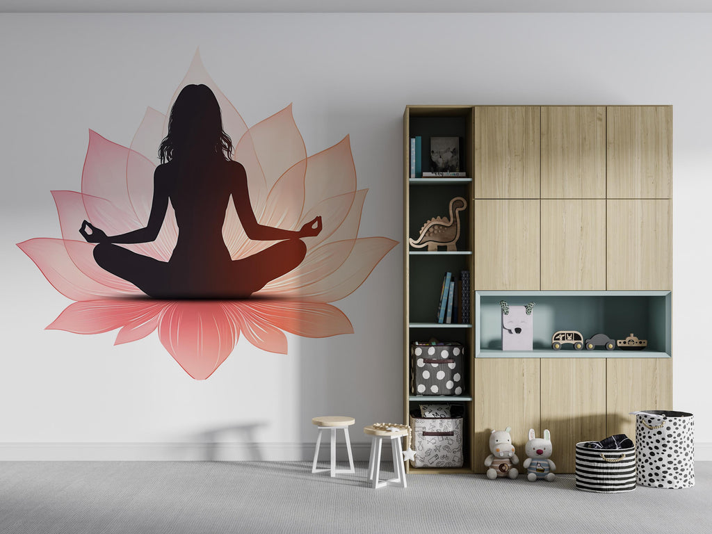 Yoga Lotus Wall Decal, Meditation Wall Sticker, Lotus Flower Wall Art, Yoga Wall Decor, Zen Wall Art, Yoga Studio Decor 028gm