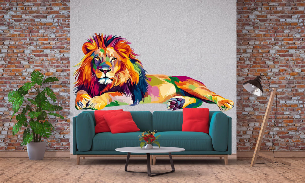 Colorful Lion Wall Decal, Lion Wall Art, Modern Animal Wall Decor, Lion Wall Sticker, Safari Animal Wall Art, Rainbow Lion Wall Decal, 033gm