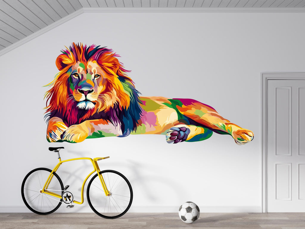 Colorful Lion Wall Decal, Lion Wall Art, Modern Animal Wall Decor, Lion Wall Sticker, Safari Animal Wall Art, Rainbow Lion Wall Decal, 033gm