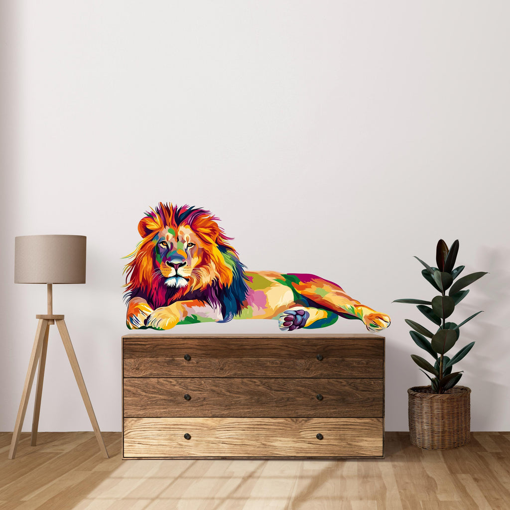 Colorful Lion Wall Decal, Lion Wall Art, Modern Animal Wall Decor, Lion Wall Sticker, Safari Animal Wall Art, Rainbow Lion Wall Decal, 033gm