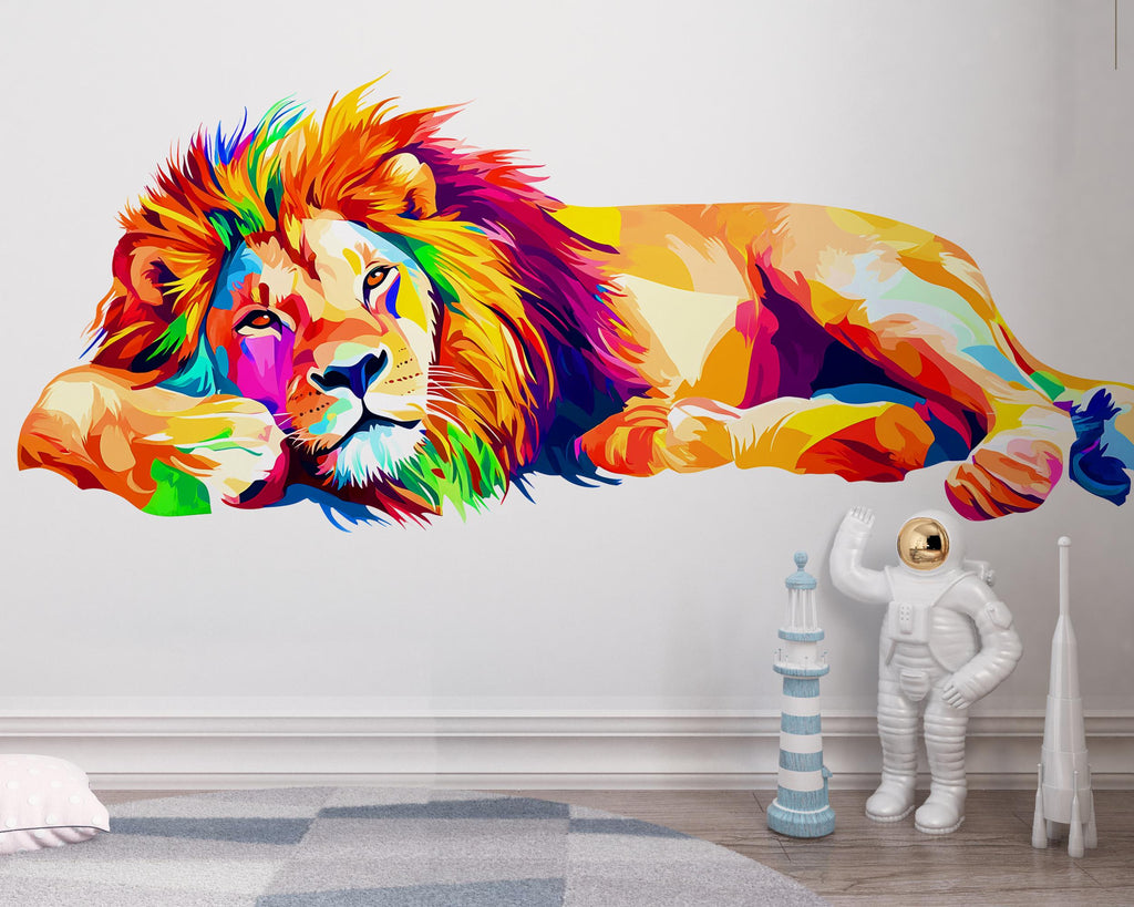 Colorful Lion Wall Decal, Lion Wall Art, Rainbow Lion Wall Sticker, Modern Animal Wall Decor, Lion Wall Decor, Safari Animal Wall Art, 034gm