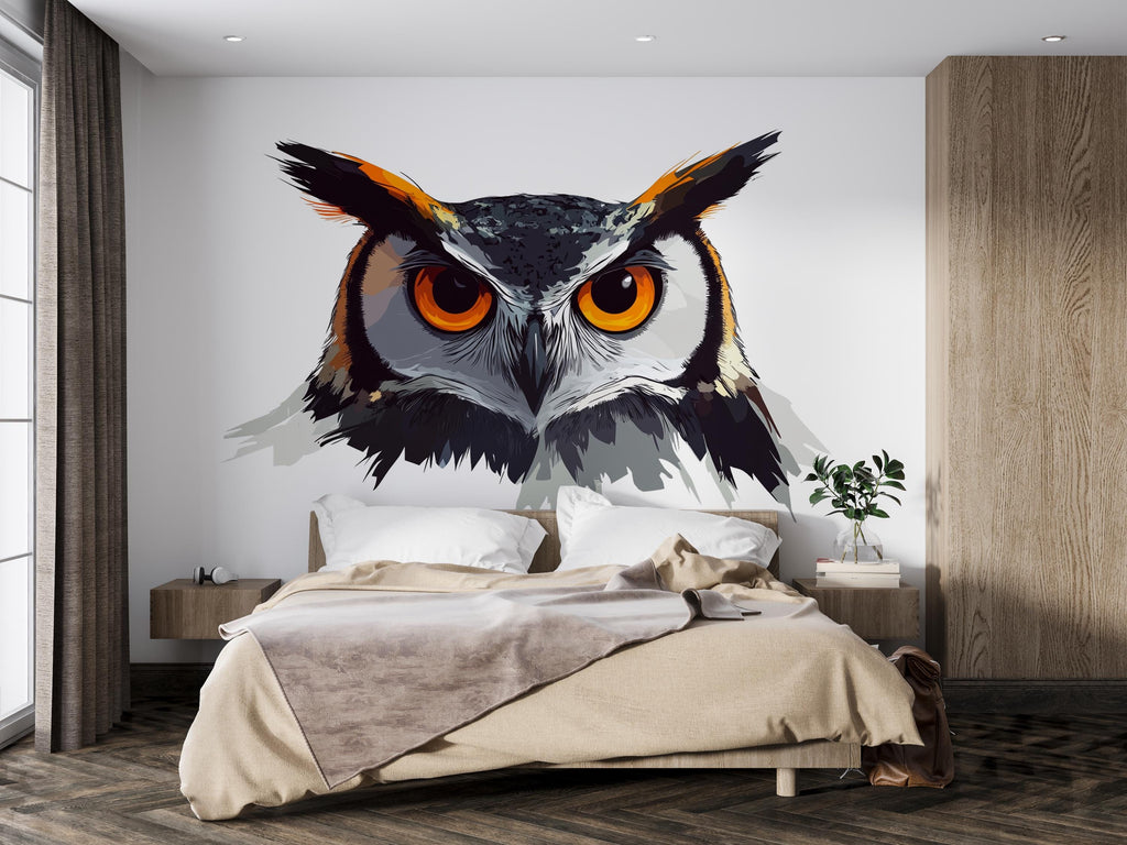 Owl Wall Decal, Owl Wall Art, Owl Wall Sticker, Owl Bedroom Decor, Large Owl Wall Art, Forest Animal Wall Art, Nature Wall Decor, 036gm