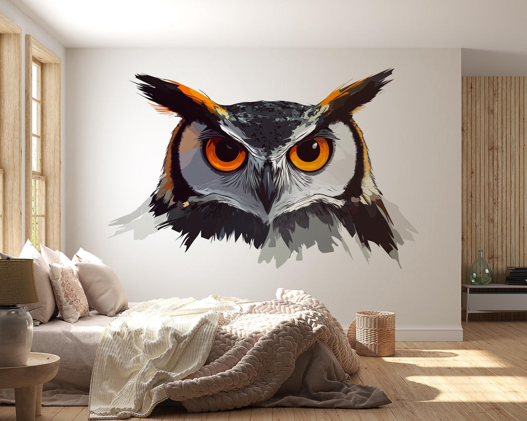 Owl Wall Decal, Owl Wall Art, Owl Wall Sticker, Owl Bedroom Decor, Large Owl Wall Art, Forest Animal Wall Art, Nature Wall Decor, 036gm