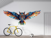 Load image into Gallery viewer, Colorful Owl Wall Decal, Flying Owl Wall Art, Owl Wall Sticker, Modern Animal Wall Decor, Rainbow Owl Wall Art, Wildlife Wall Decal, 037gm