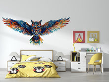 Load image into Gallery viewer, Colorful Owl Wall Decal, Flying Owl Wall Art, Owl Wall Sticker, Modern Animal Wall Decor, Rainbow Owl Wall Art, Wildlife Wall Decal, 037gm