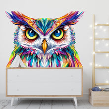 Load image into Gallery viewer, Colorful Owl Wall Decal, Owl Wall Sticker, Large Owl Wall Art, Kids Room Wall Decal, Nursery Animal Wall Decor, Boho Owl Mural, 038gm