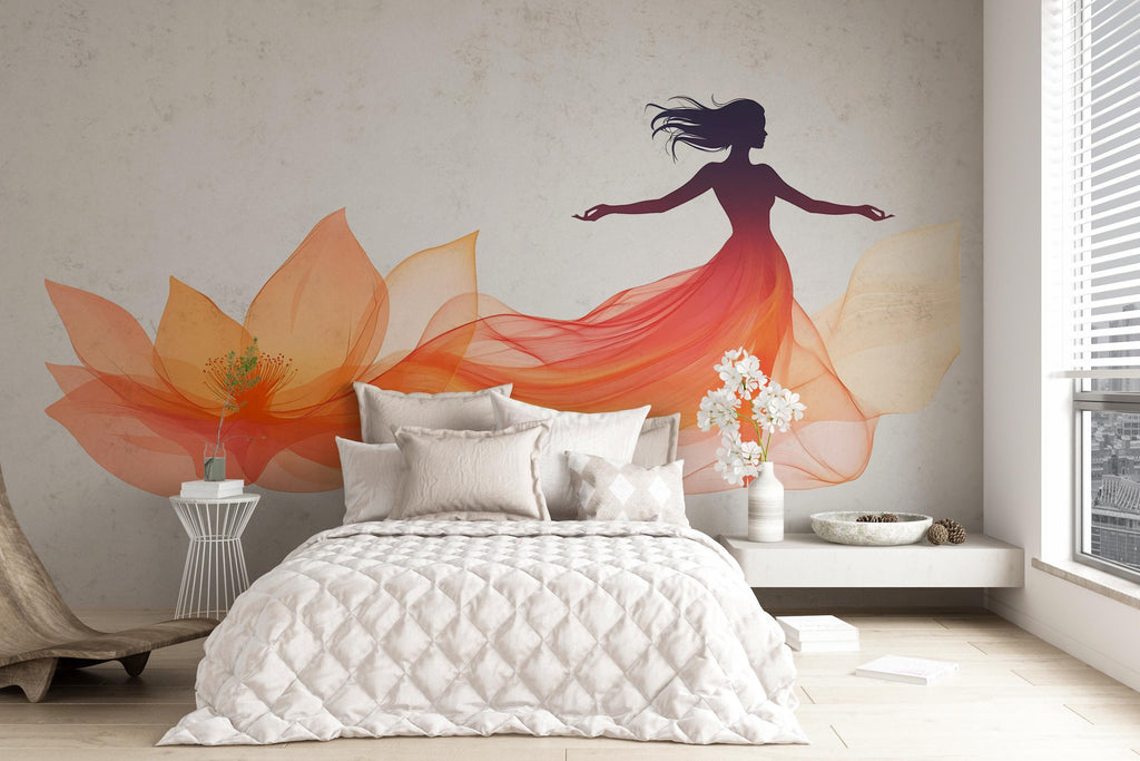 Woman Wall Decal, Floral Woman Wall Art, Abstract Woman Wall Sticker, Bedroom Wall Decor, Feminine Wall Decal, Boho Wall Art, 039gm