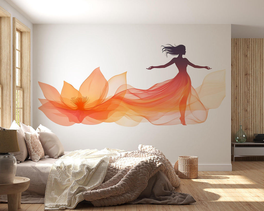 Woman Wall Decal, Floral Woman Wall Art, Abstract Woman Wall Sticker, Bedroom Wall Decor, Feminine Wall Decal, Boho Wall Art, 039gm