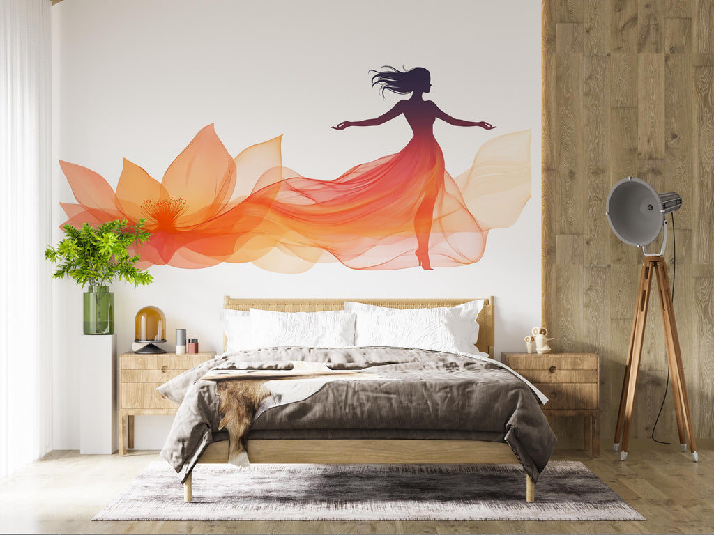 Woman Wall Decal, Floral Woman Wall Art, Abstract Woman Wall Sticker, Bedroom Wall Decor, Feminine Wall Decal, Boho Wall Art, 039gm