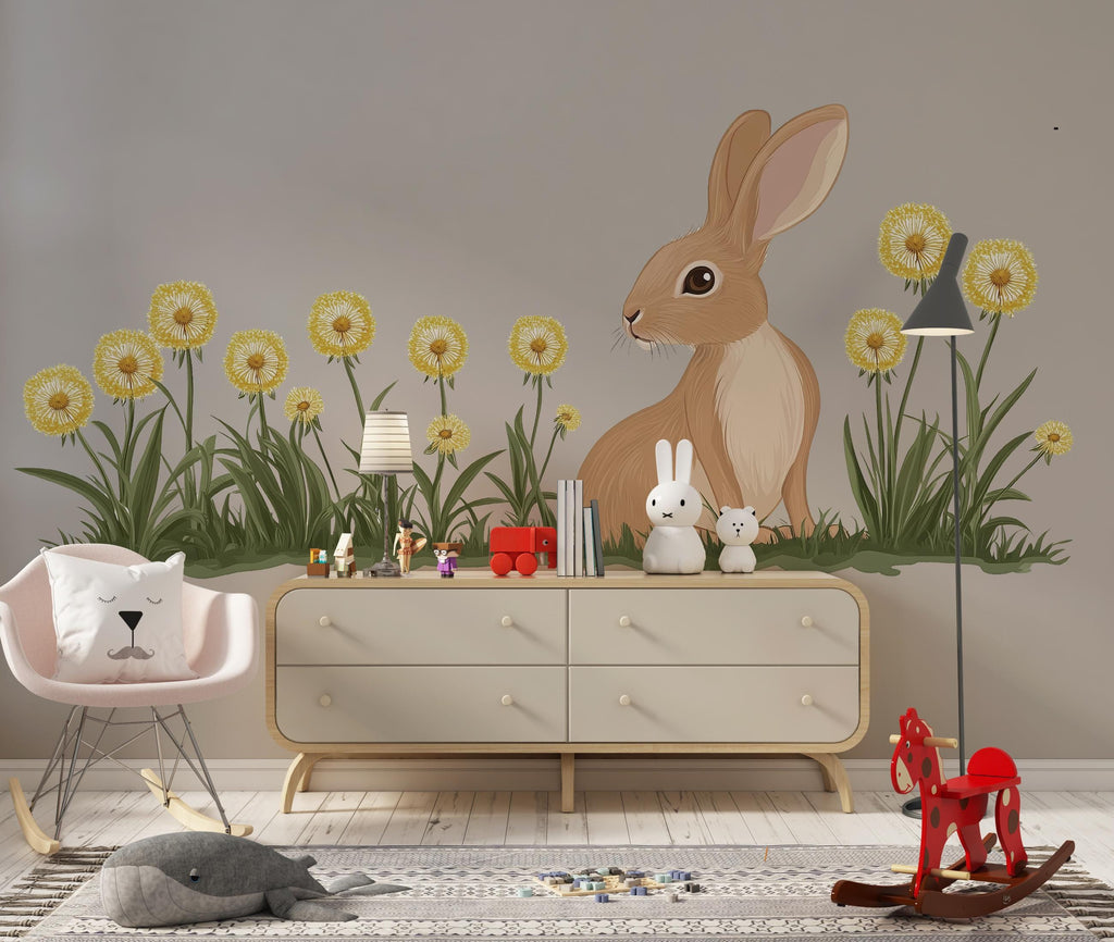 Rabbit Wall Decal, Bunny Wall Sticker, Nursery Wall Decor, Woodland Animal Wall Art, Kids Room Wall Decal, Baby Room Wall Mural, 040gm