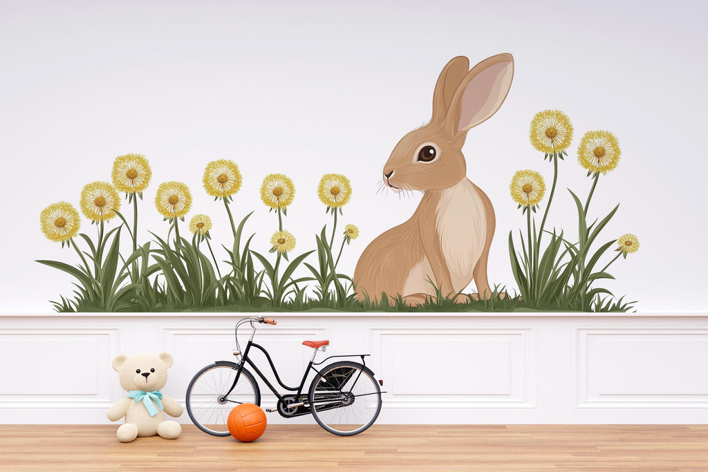Rabbit Wall Decal, Bunny Wall Sticker, Nursery Wall Decor, Woodland Animal Wall Art, Kids Room Wall Decal, Baby Room Wall Mural, 040gm