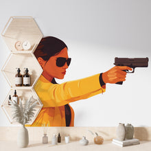 Load image into Gallery viewer, Action Woman Wall Decal, Movie Style Wall Sticker, Female Action Wall Art, Modern Pop Art Wall Decal, Living Room Wall Decor, 041gm