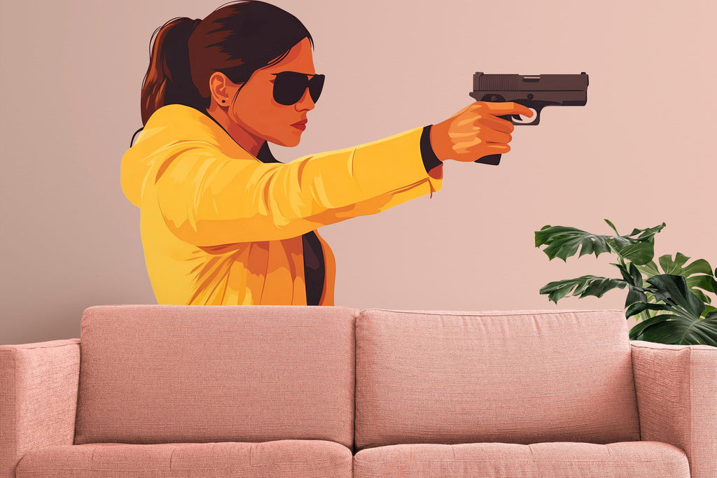 Action Woman Wall Decal, Movie Style Wall Sticker, Female Action Wall Art, Modern Pop Art Wall Decal, Living Room Wall Decor, 041gm