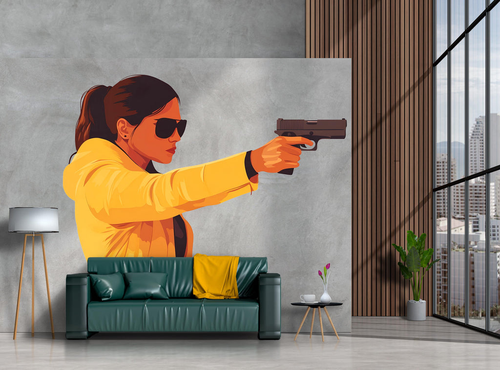 Action Woman Wall Decal, Movie Style Wall Sticker, Female Action Wall Art, Modern Pop Art Wall Decal, Living Room Wall Decor, 041gm