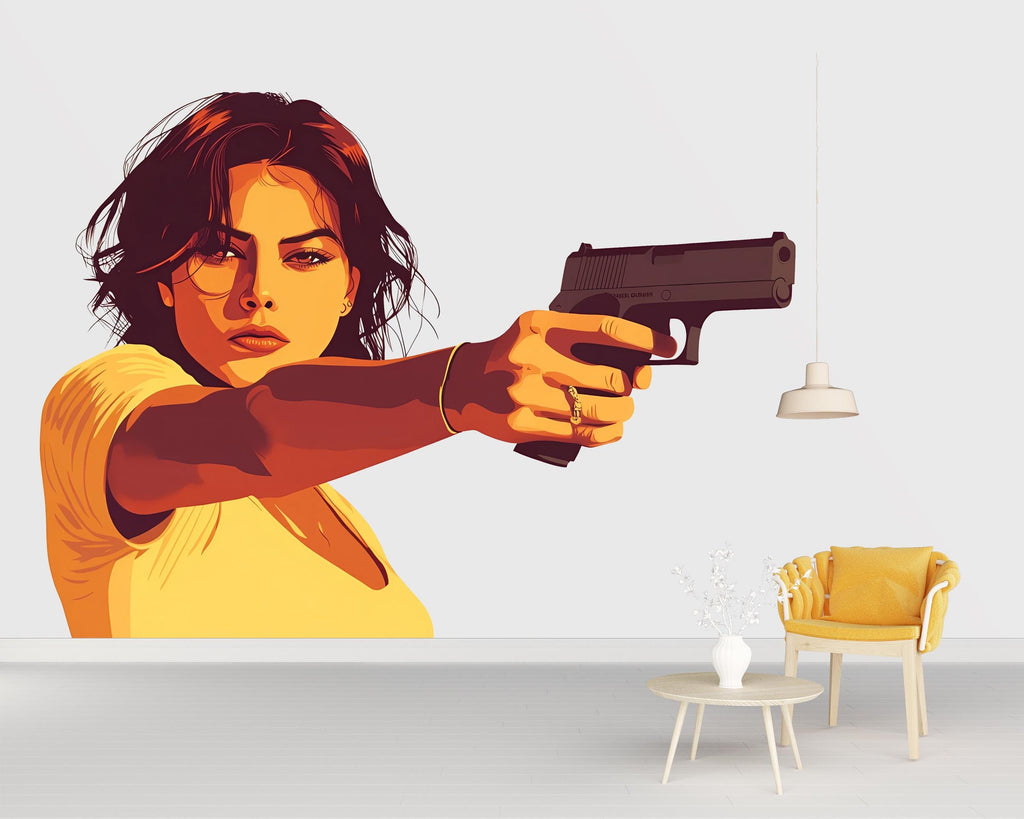 Pop Art Woman Wall Decal, Action Style Wall Sticker, Modern Female Wall Art, Movie Inspired Wall Decor, Living Room Wall Decal, 042gm