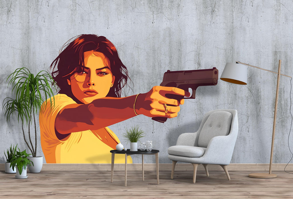 Pop Art Woman Wall Decal, Action Style Wall Sticker, Modern Female Wall Art, Movie Inspired Wall Decor, Living Room Wall Decal, 042gm