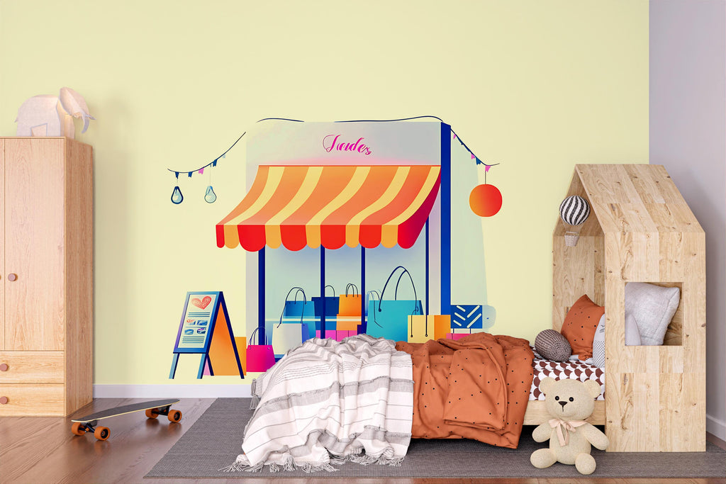 Kids Shop Wall Decal, Storefront Wall Sticker, Playroom Wall Decor, Kids Room Wall Art, Pretend Play Store Decal, Nursery Wall Sticker,043gm